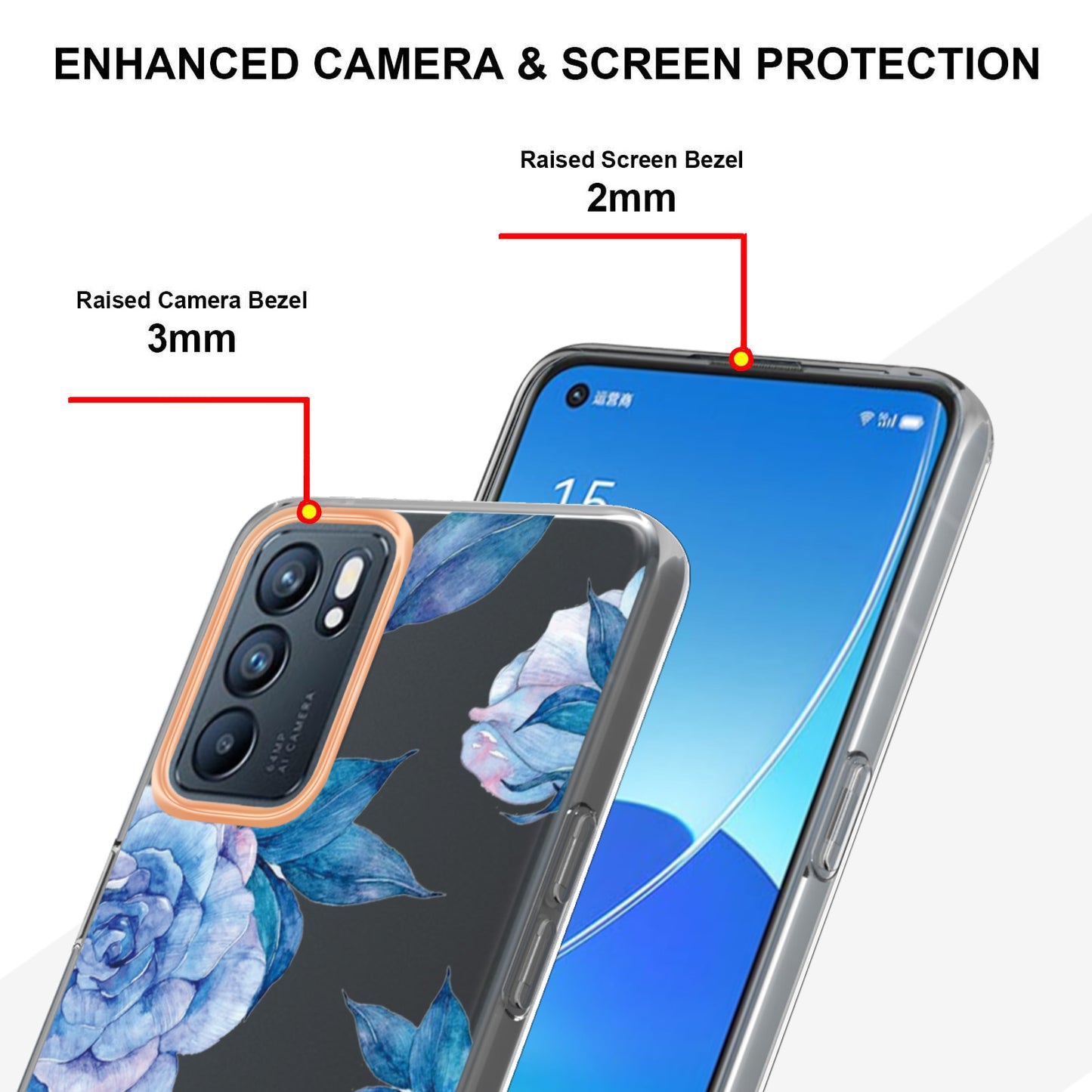 LB5 Series Flower Pattern IMD IML Electroplating TPU Case Scratch-resistant Phone Shell for Oppo Reno6 5G