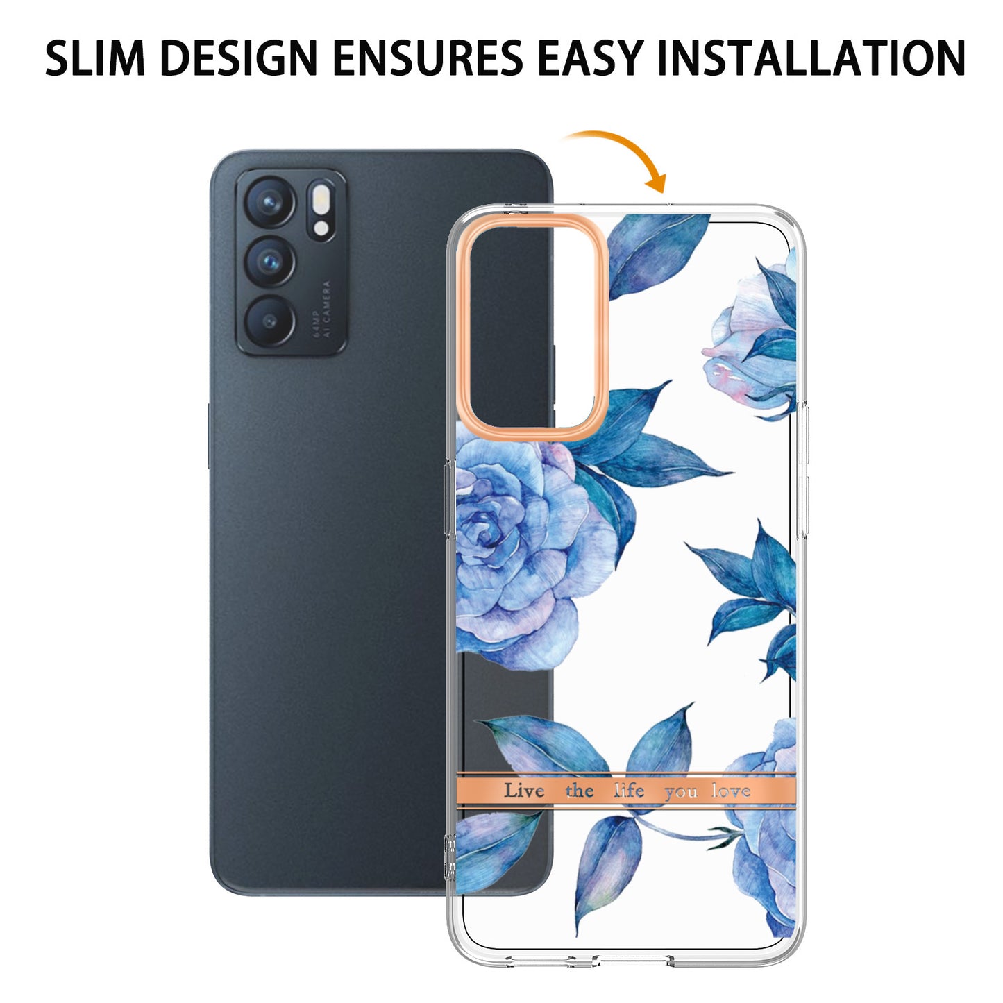 LB5 Series Flower Pattern IMD IML Electroplating TPU Case Scratch-resistant Phone Shell for Oppo Reno6 5G