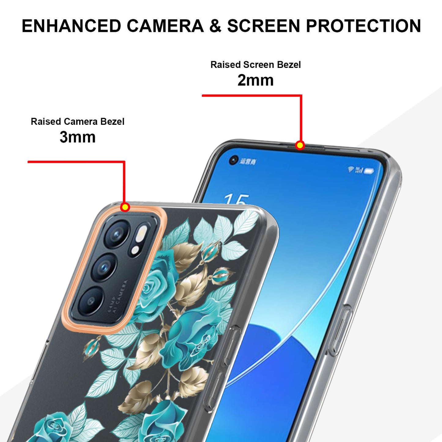 LB5 Series Flower Pattern IMD IML Electroplating TPU Case Scratch-resistant Phone Shell for Oppo Reno6 5G