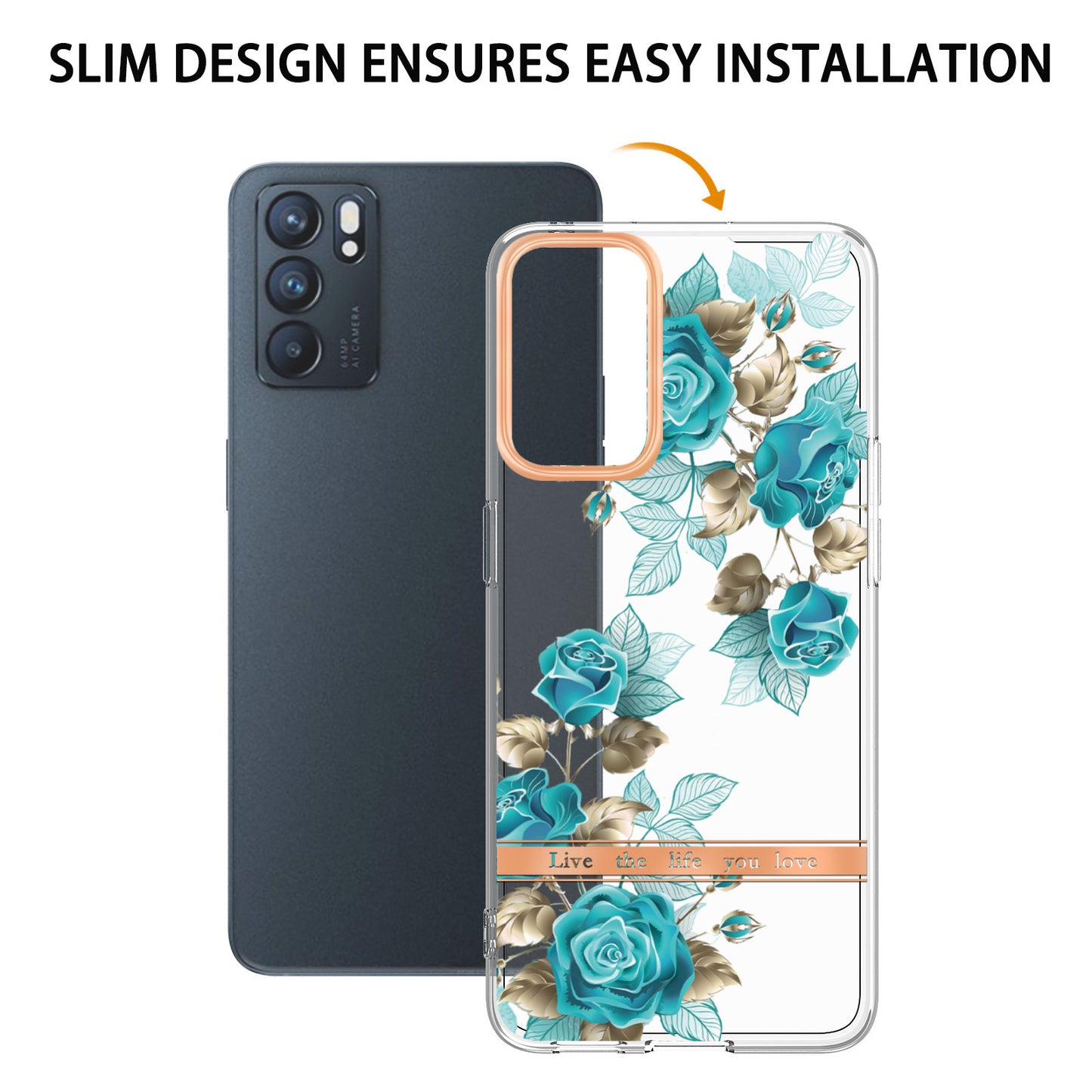 LB5 Series Flower Pattern IMD IML Electroplating TPU Case Scratch-resistant Phone Shell for Oppo Reno6 5G