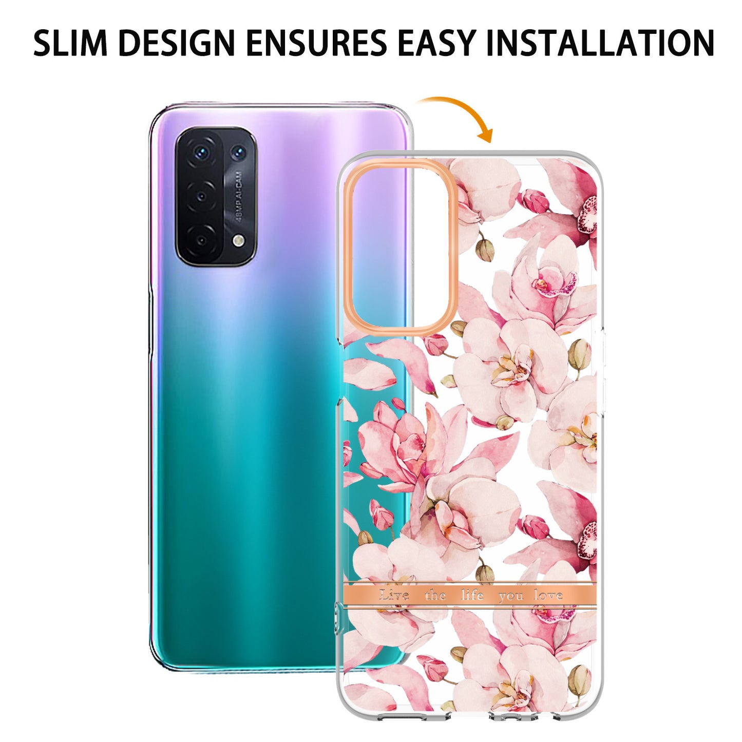 LB5 Series Flower Pattern Fingerprint-free Anti-scratch Phone Case IMD IML Electroplating TPU Shell for Oppo A74 5G/A93 5G/A54 5G/A93s 5G