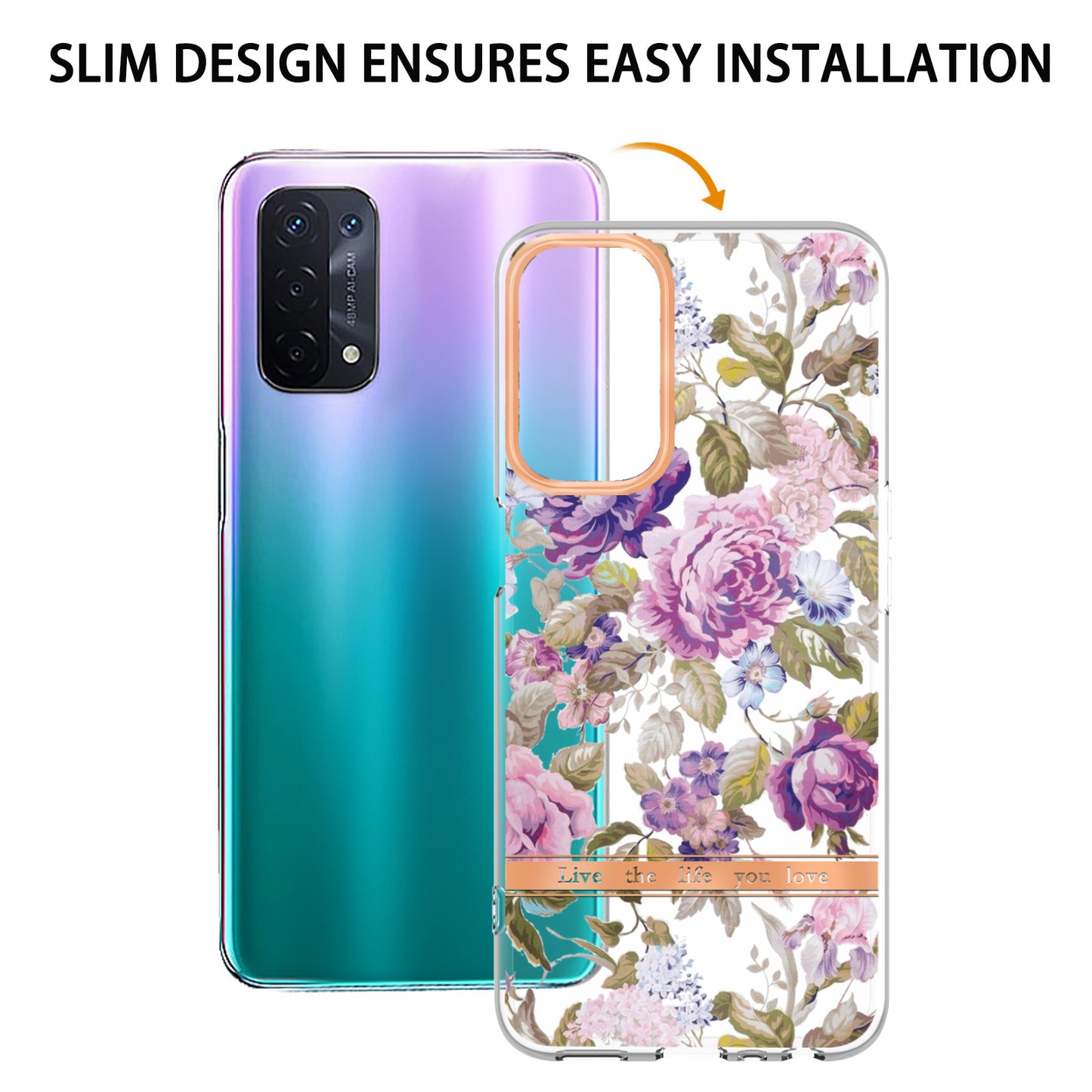 LB5 Series Flower Pattern Fingerprint-free Anti-scratch Phone Case IMD IML Electroplating TPU Shell for Oppo A74 5G/A93 5G/A54 5G/A93s 5G