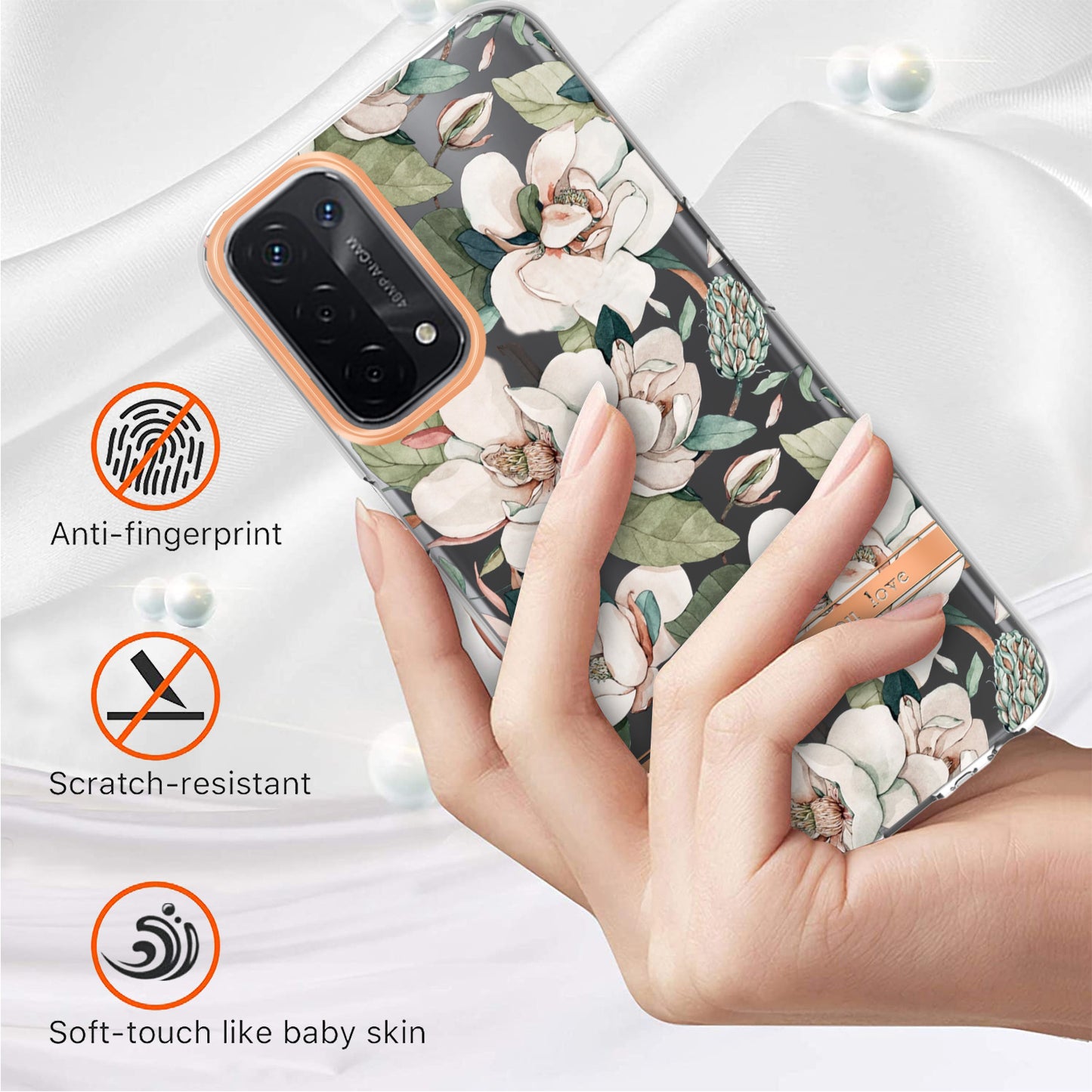 LB5 Series Flower Pattern Fingerprint-free Anti-scratch Phone Case IMD IML Electroplating TPU Shell for Oppo A74 5G/A93 5G/A54 5G/A93s 5G