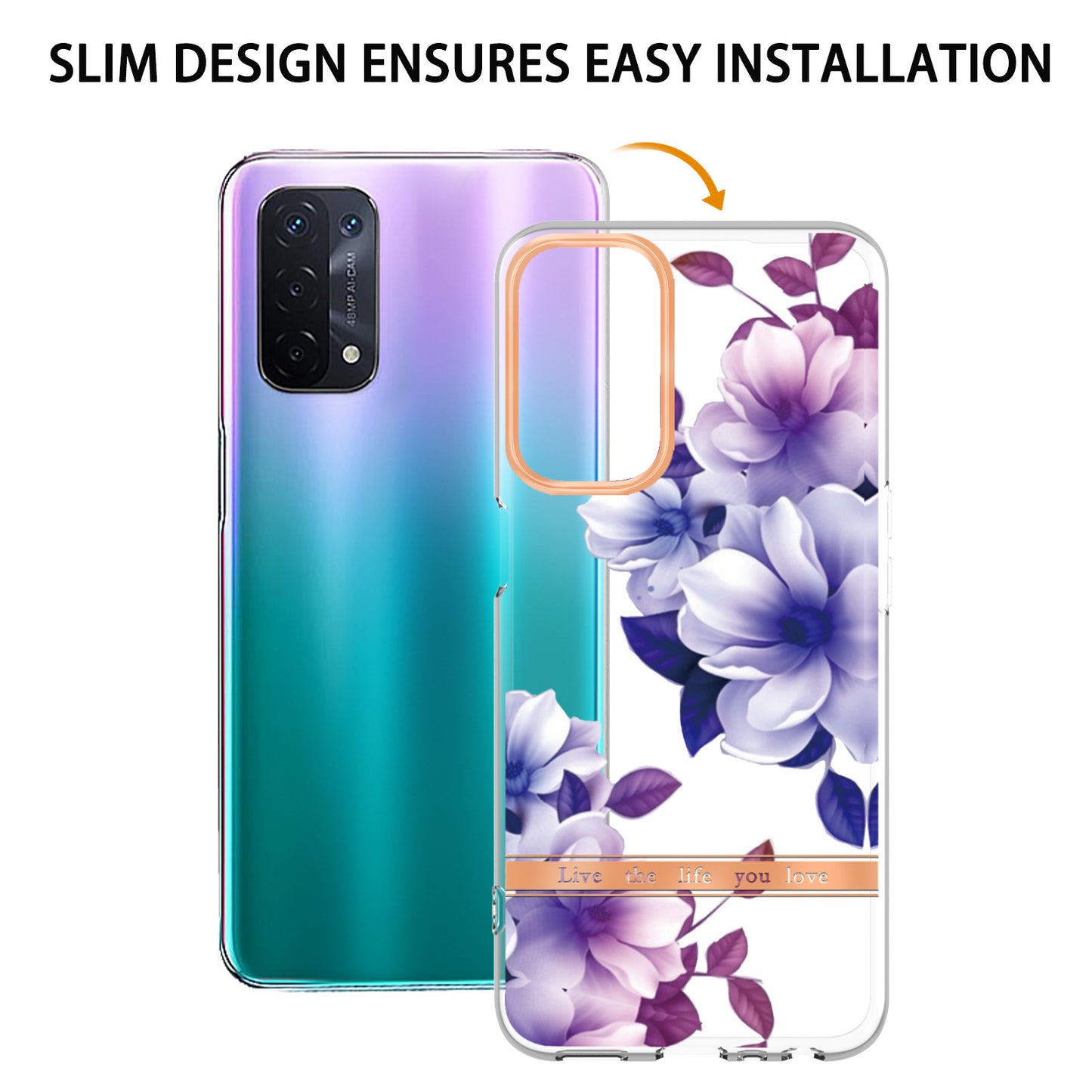 LB5 Series Flower Pattern Fingerprint-free Anti-scratch Phone Case IMD IML Electroplating TPU Shell for Oppo A74 5G/A93 5G/A54 5G/A93s 5G