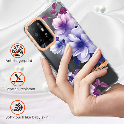 LB5 Series Flower Pattern Anti-fingerprint Mobile Phone Back Case IMD IML Electroplating TPU Cover for Oppo A94 5G