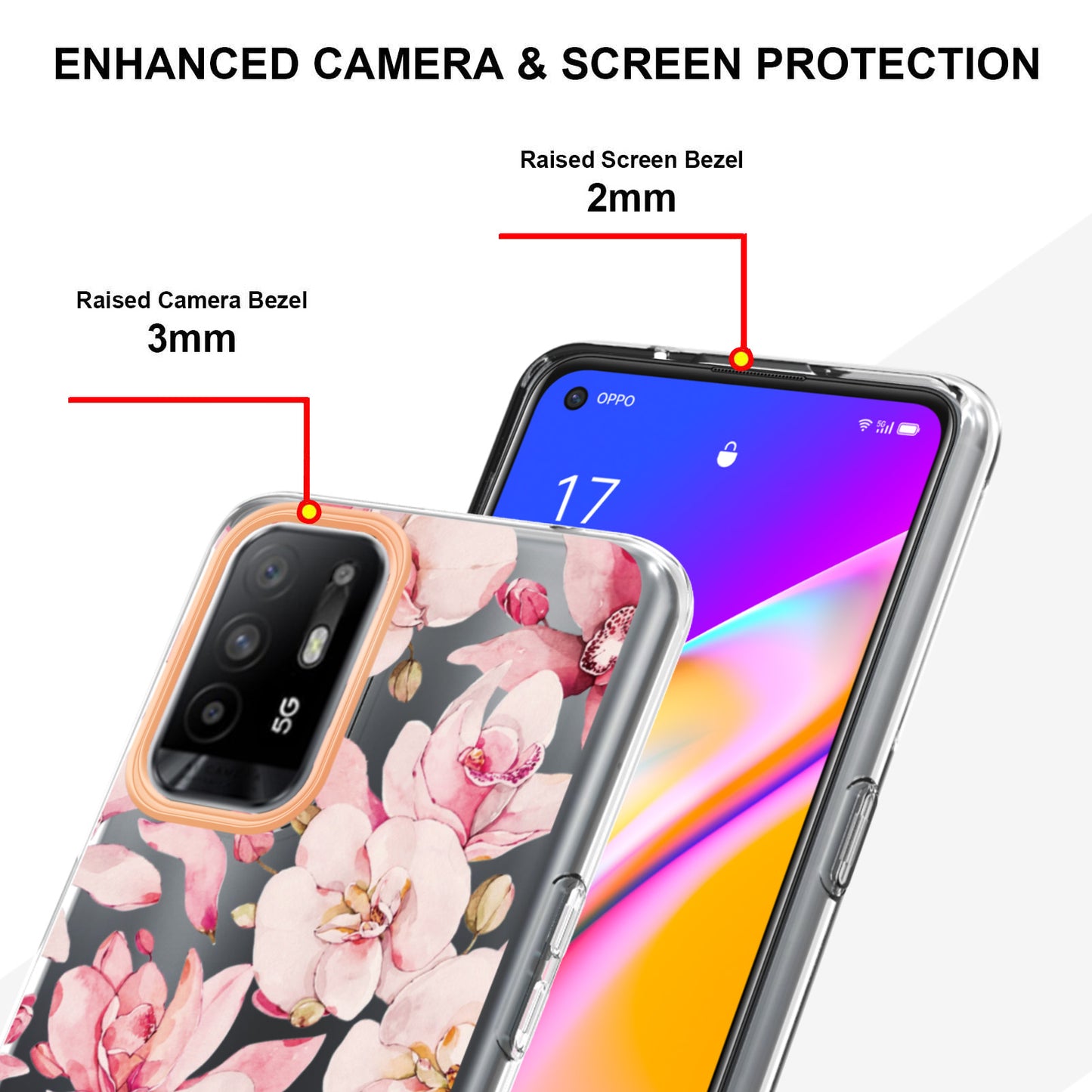 LB5 Series Flower Pattern Anti-fingerprint Mobile Phone Back Case IMD IML Electroplating TPU Cover for Oppo A94 5G