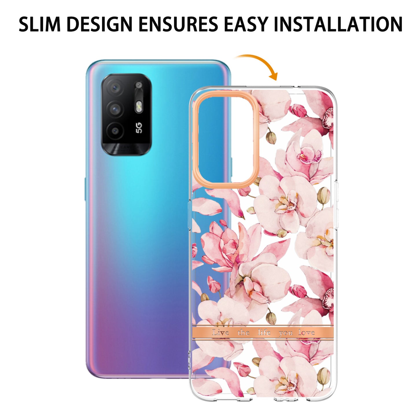 LB5 Series Flower Pattern Anti-fingerprint Mobile Phone Back Case IMD IML Electroplating TPU Cover for Oppo A94 5G