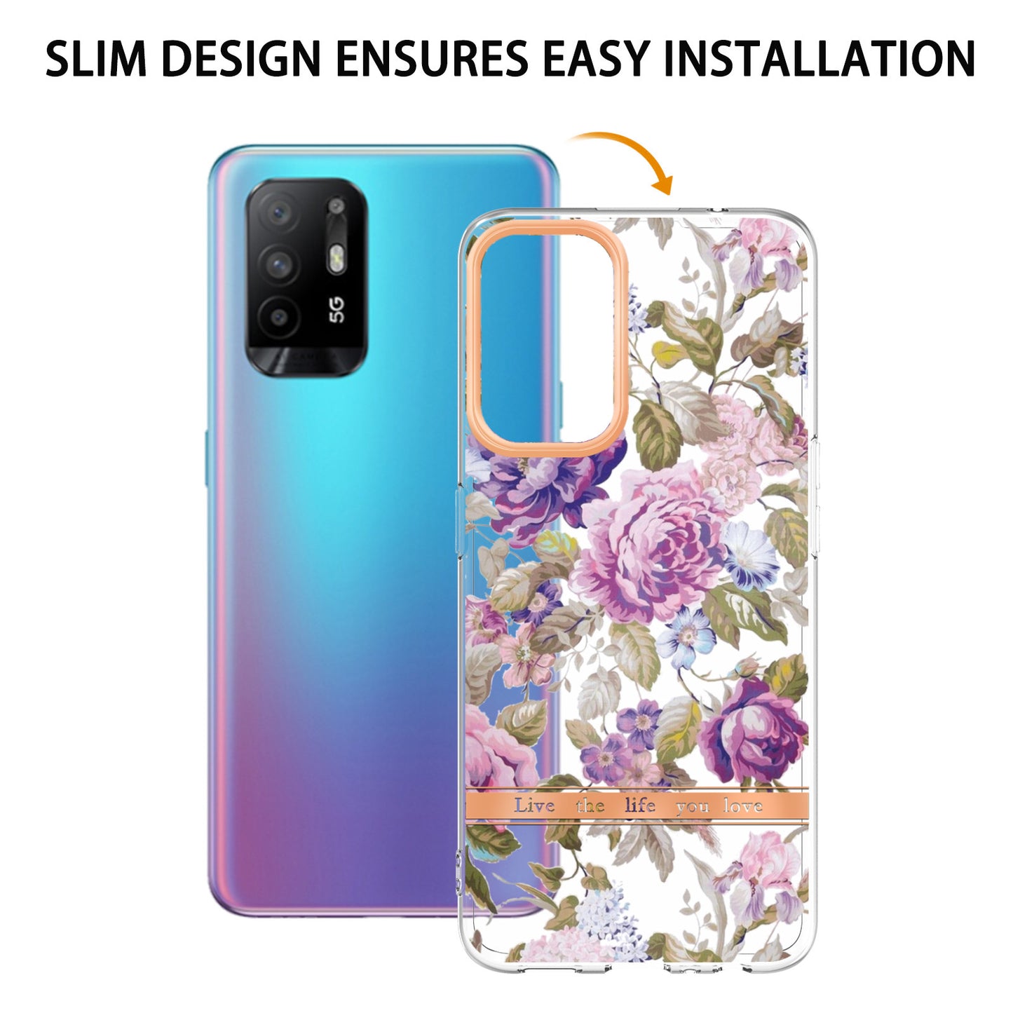 LB5 Series Flower Pattern Anti-fingerprint Mobile Phone Back Case IMD IML Electroplating TPU Cover for Oppo A94 5G