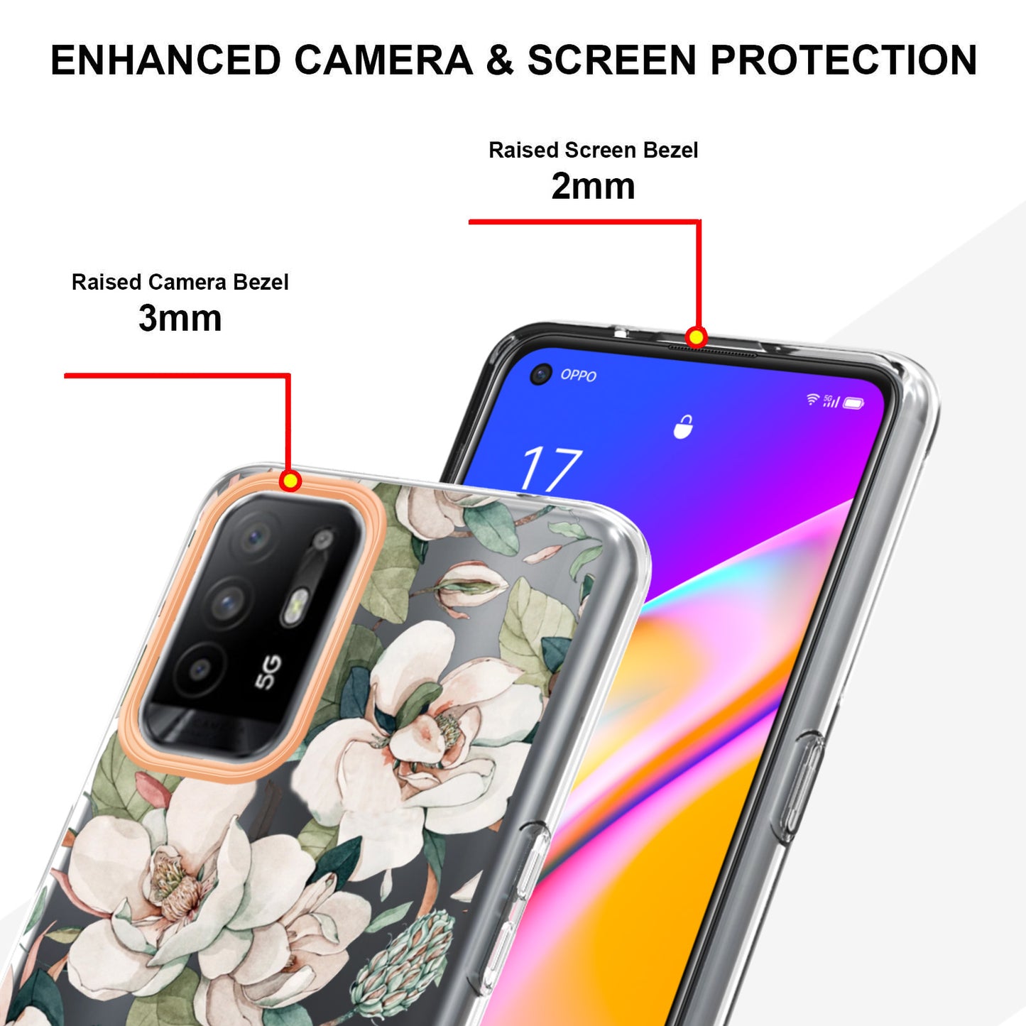 LB5 Series Flower Pattern Anti-fingerprint Mobile Phone Back Case IMD IML Electroplating TPU Cover for Oppo A94 5G