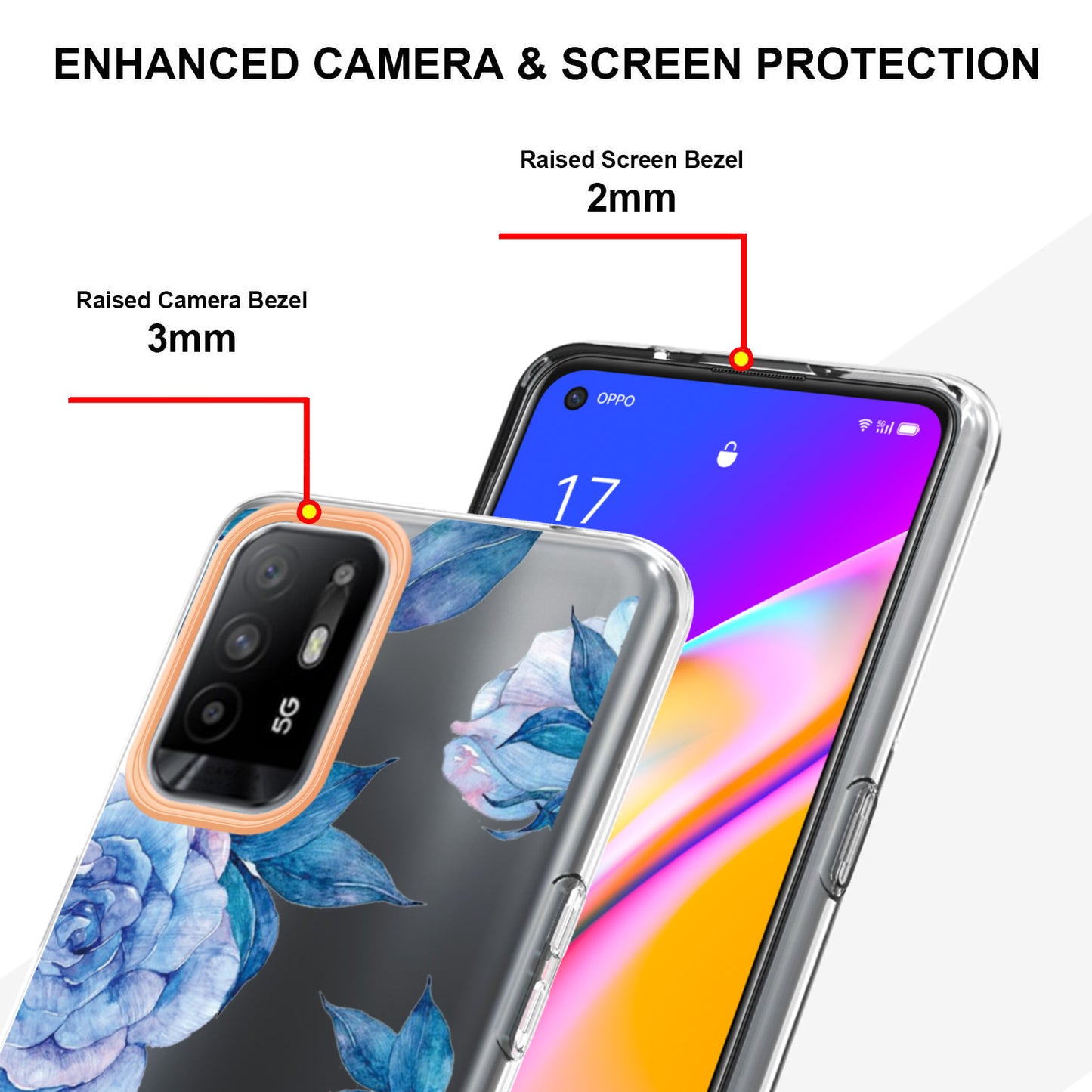 LB5 Series Flower Pattern Anti-fingerprint Mobile Phone Back Case IMD IML Electroplating TPU Cover for Oppo A94 5G