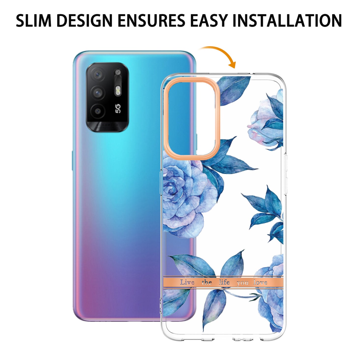 LB5 Series Flower Pattern Anti-fingerprint Mobile Phone Back Case IMD IML Electroplating TPU Cover for Oppo A94 5G