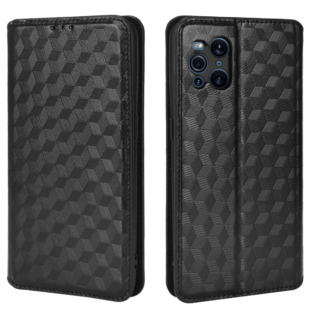 Protective Cover Shockproof Rhombus Pattern Imprinted Cell Phone Case PU Leather + TPU Phone Case with Stand Wallet for Oppo Find X3 Pro /  Find X3