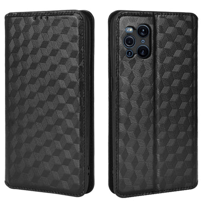 Protective Cover Shockproof Rhombus Pattern Imprinted Cell Phone Case PU Leather + TPU Phone Case with Stand Wallet for Oppo Find X3 Pro /  Find X3