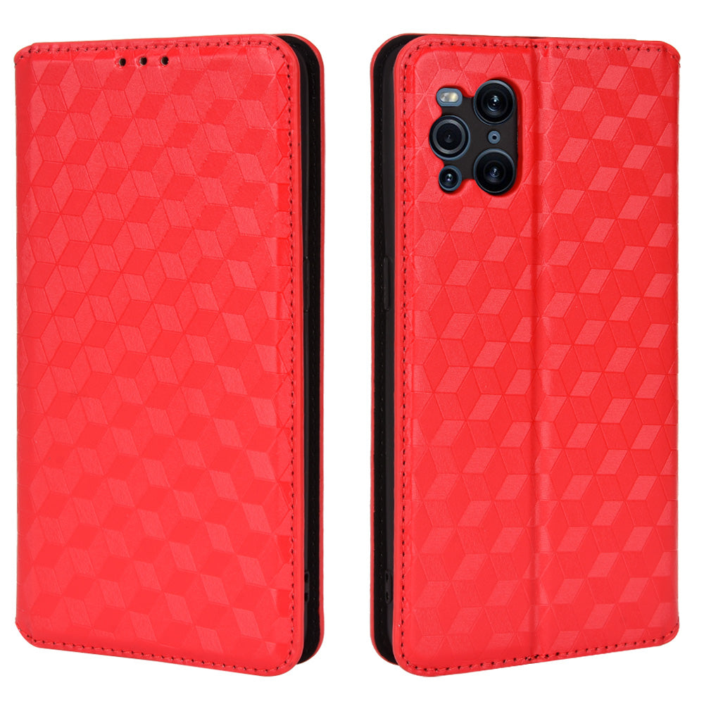 Protective Cover Shockproof Rhombus Pattern Imprinted Cell Phone Case PU Leather + TPU Phone Case with Stand Wallet for Oppo Find X3 Pro /  Find X3