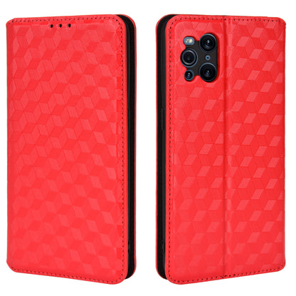 Protective Cover Shockproof Rhombus Pattern Imprinted Cell Phone Case PU Leather + TPU Phone Case with Stand Wallet for Oppo Find X3 Pro /  Find X3