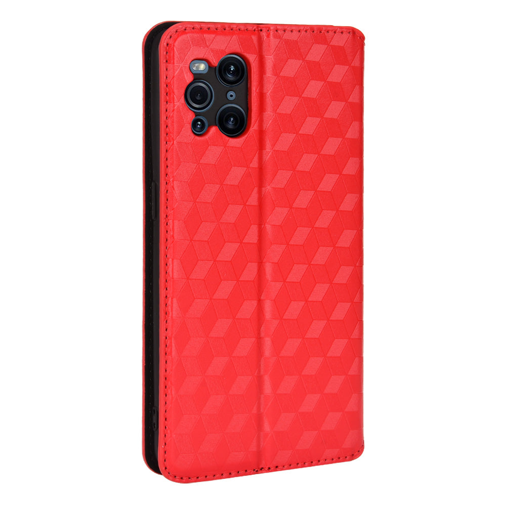 Protective Cover Shockproof Rhombus Pattern Imprinted Cell Phone Case PU Leather + TPU Phone Case with Stand Wallet for Oppo Find X3 Pro /  Find X3