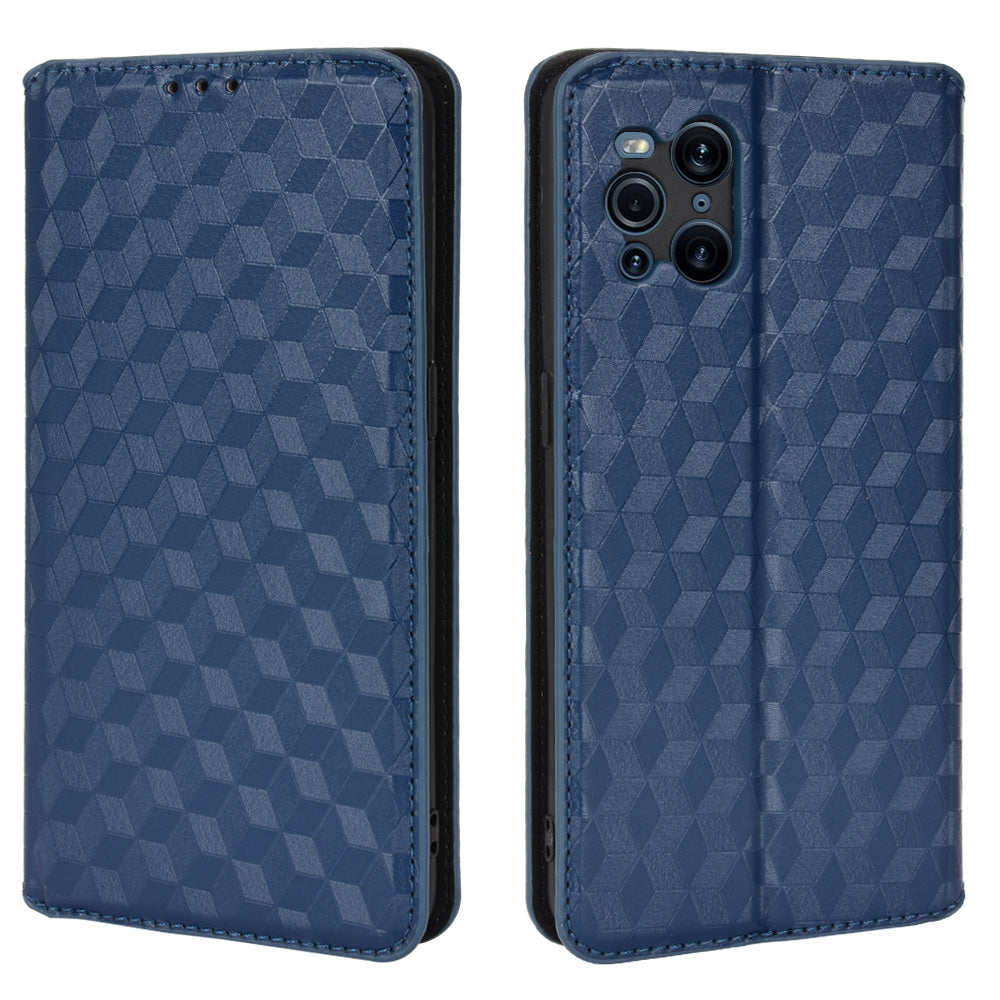 Protective Cover Shockproof Rhombus Pattern Imprinted Cell Phone Case PU Leather + TPU Phone Case with Stand Wallet for Oppo Find X3 Pro /  Find X3