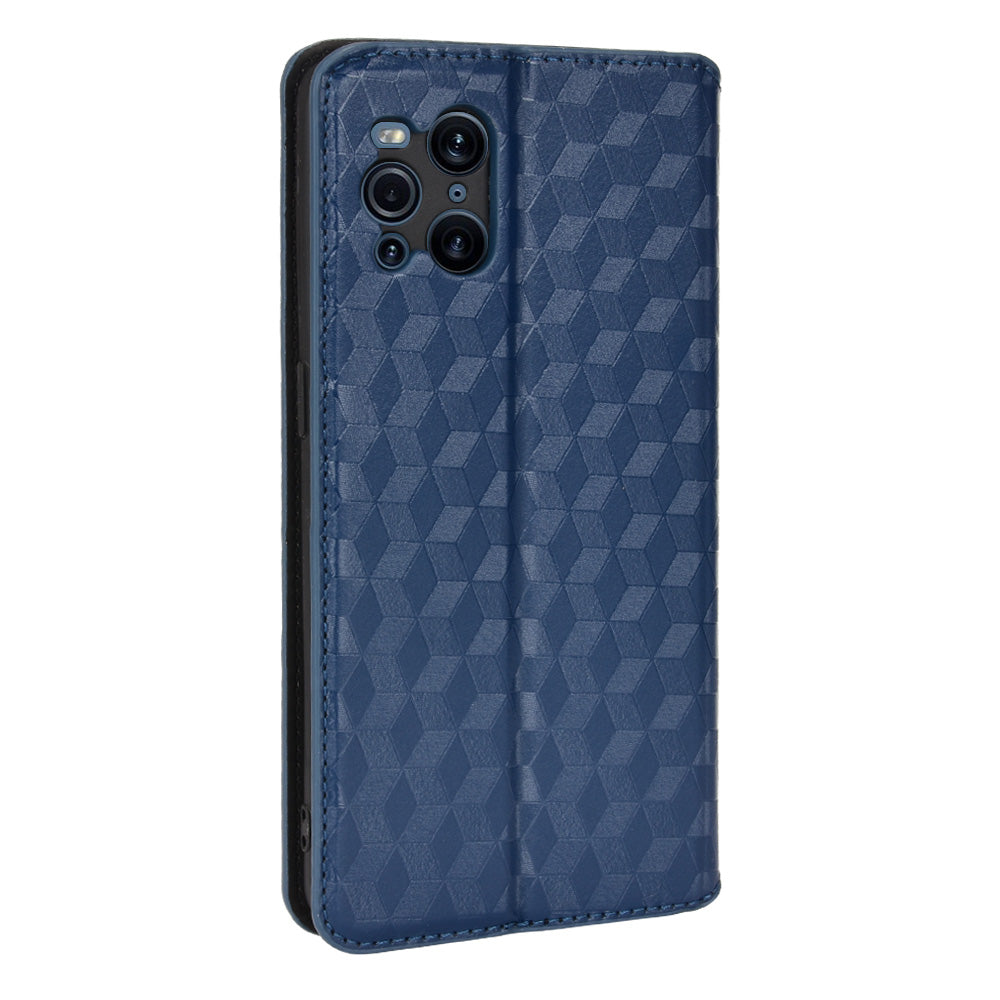 Protective Cover Shockproof Rhombus Pattern Imprinted Cell Phone Case PU Leather + TPU Phone Case with Stand Wallet for Oppo Find X3 Pro /  Find X3