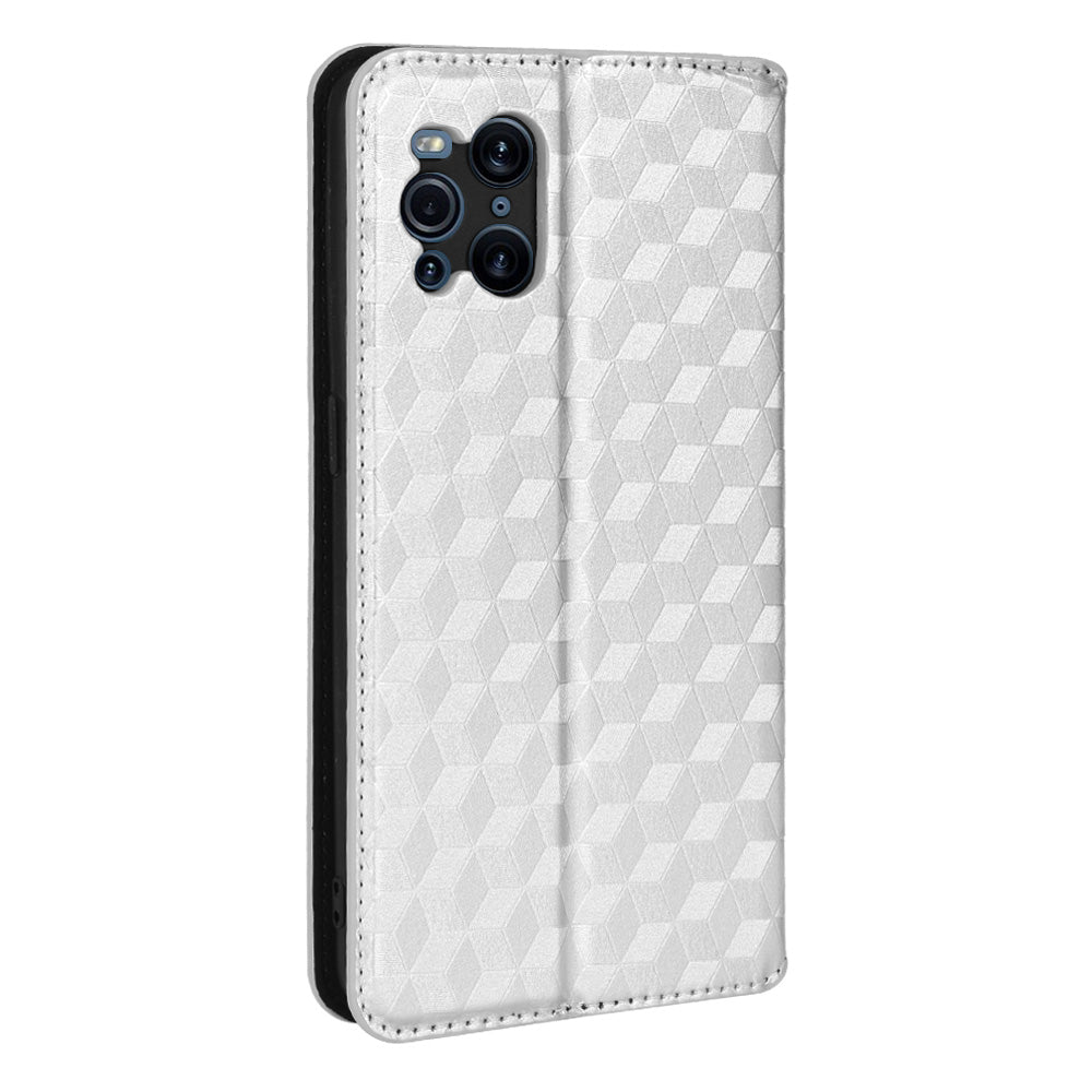 Protective Cover Shockproof Rhombus Pattern Imprinted Cell Phone Case PU Leather + TPU Phone Case with Stand Wallet for Oppo Find X3 Pro /  Find X3