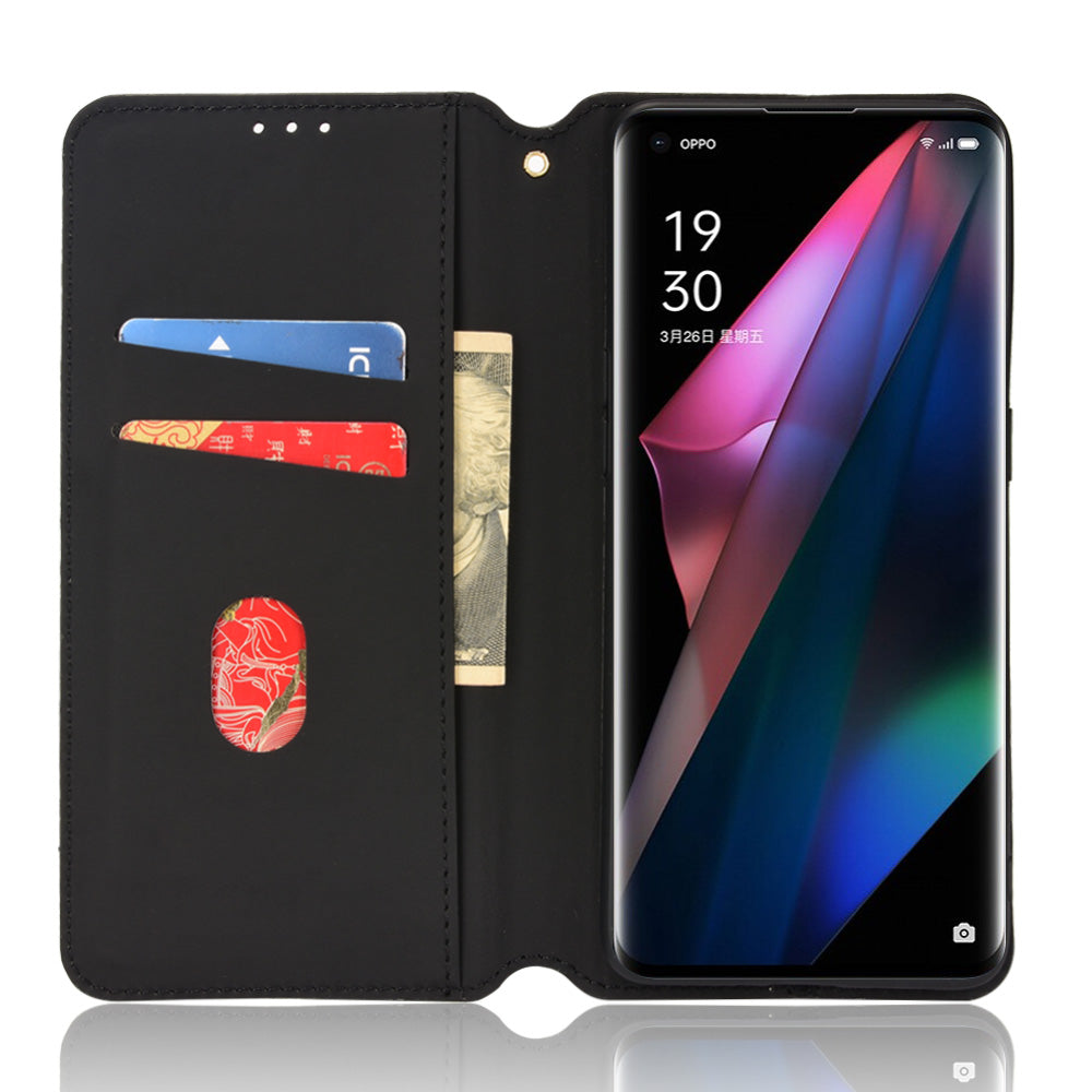 Protective Cover Shockproof Rhombus Pattern Imprinted Cell Phone Case PU Leather + TPU Phone Case with Stand Wallet for Oppo Find X3 Pro /  Find X3