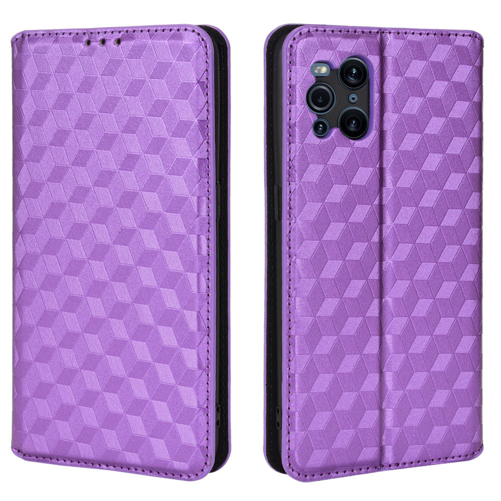 Protective Cover Shockproof Rhombus Pattern Imprinted Cell Phone Case PU Leather + TPU Phone Case with Stand Wallet for Oppo Find X3 Pro /  Find X3