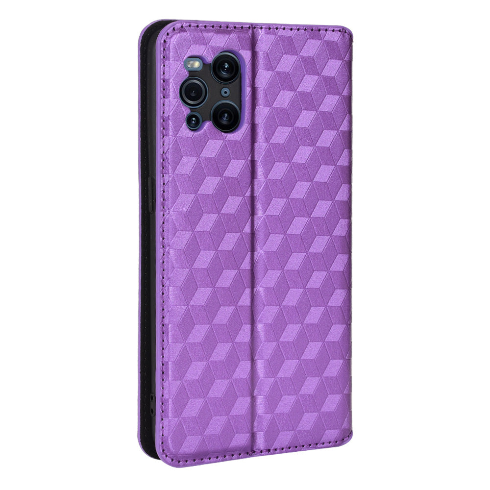 Protective Cover Shockproof Rhombus Pattern Imprinted Cell Phone Case PU Leather + TPU Phone Case with Stand Wallet for Oppo Find X3 Pro /  Find X3