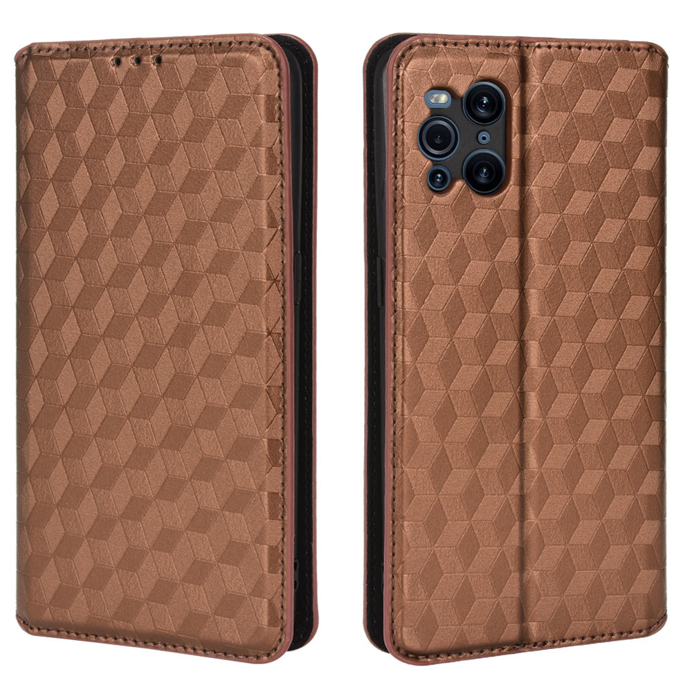 Protective Cover Shockproof Rhombus Pattern Imprinted Cell Phone Case PU Leather + TPU Phone Case with Stand Wallet for Oppo Find X3 Pro /  Find X3