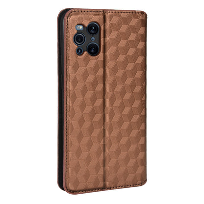 Protective Cover Shockproof Rhombus Pattern Imprinted Cell Phone Case PU Leather + TPU Phone Case with Stand Wallet for Oppo Find X3 Pro /  Find X3