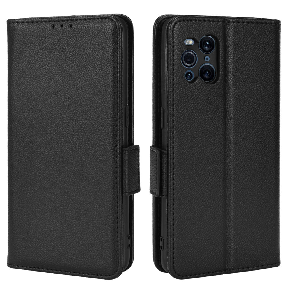 Stand Feature Litchi Texture PU Leather Wallet Flip Cover TPU Shockproof Interior Case for Oppo Find X3 / Find X3 Pro