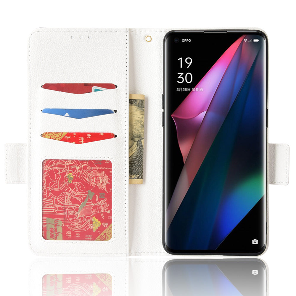 Stand Feature Litchi Texture PU Leather Wallet Flip Cover TPU Shockproof Interior Case for Oppo Find X3 / Find X3 Pro