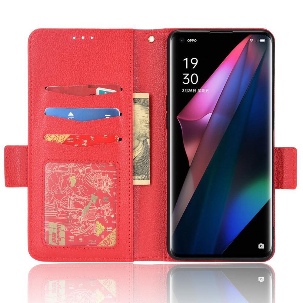 Stand Feature Litchi Texture PU Leather Wallet Flip Cover TPU Shockproof Interior Case for Oppo Find X3 / Find X3 Pro