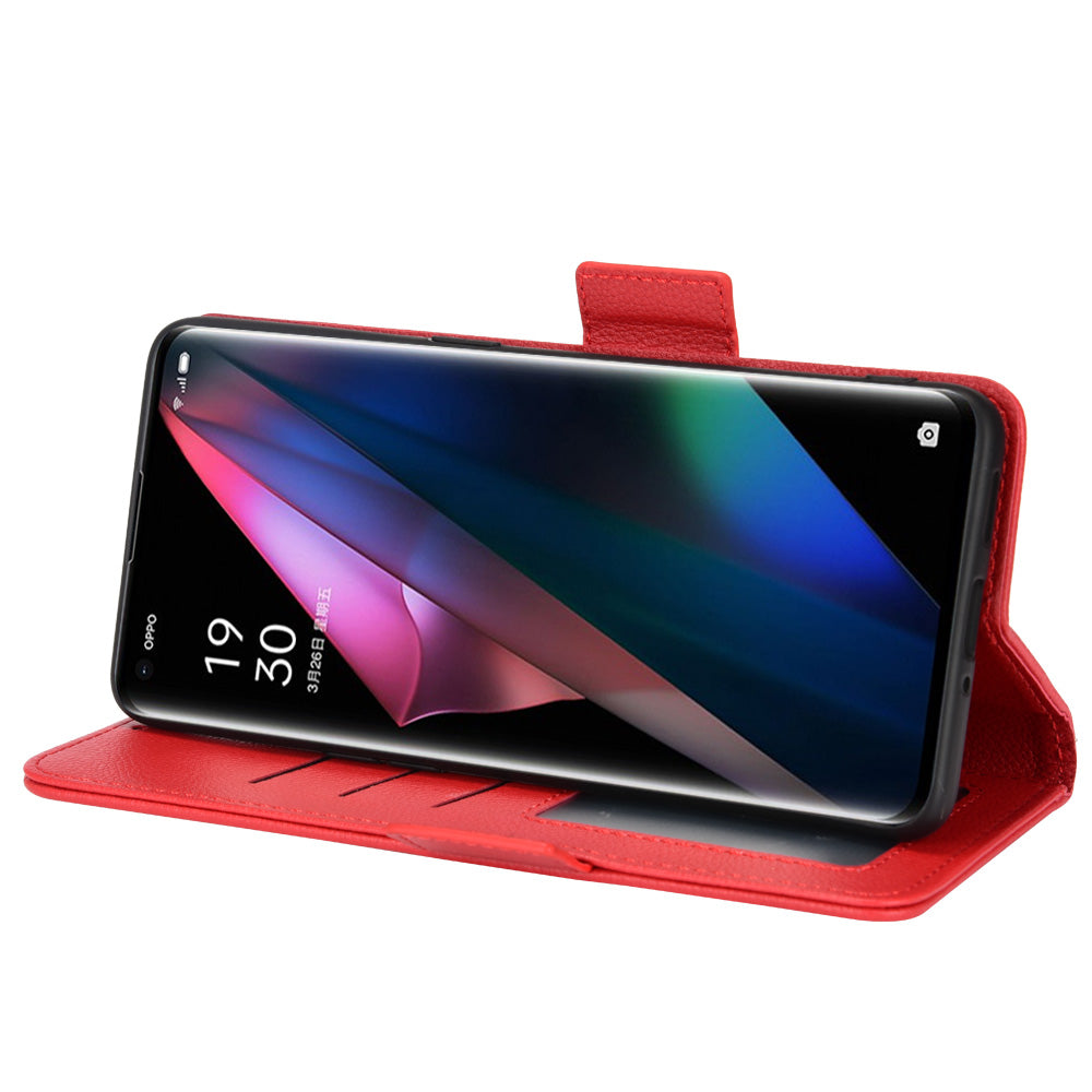 Stand Feature Litchi Texture PU Leather Wallet Flip Cover TPU Shockproof Interior Case for Oppo Find X3 / Find X3 Pro