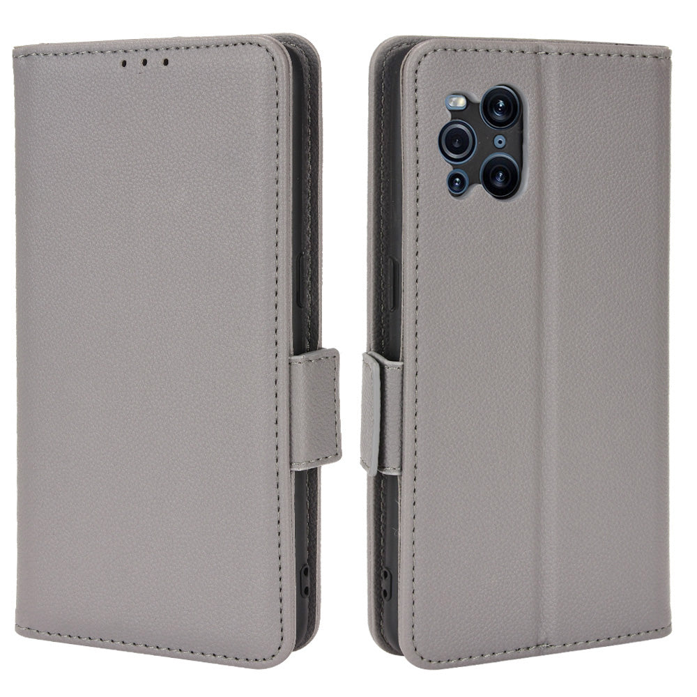 Stand Feature Litchi Texture PU Leather Wallet Flip Cover TPU Shockproof Interior Case for Oppo Find X3 / Find X3 Pro