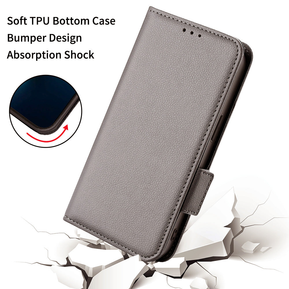 Stand Feature Litchi Texture PU Leather Wallet Flip Cover TPU Shockproof Interior Case for Oppo Find X3 / Find X3 Pro