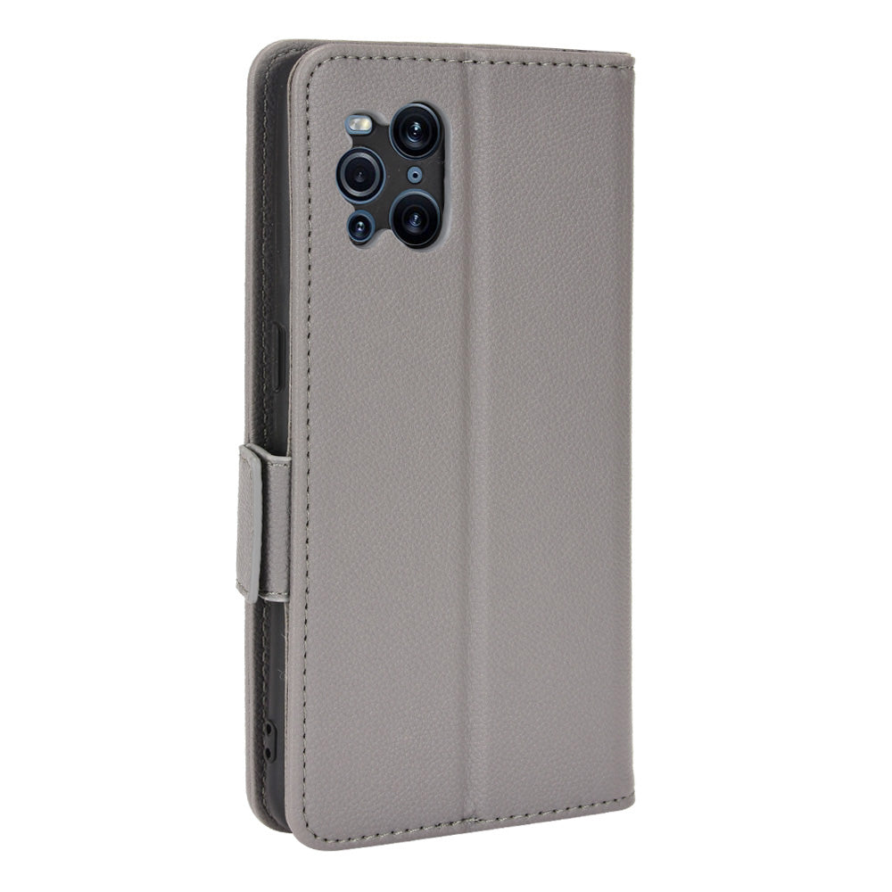 Stand Feature Litchi Texture PU Leather Wallet Flip Cover TPU Shockproof Interior Case for Oppo Find X3 / Find X3 Pro