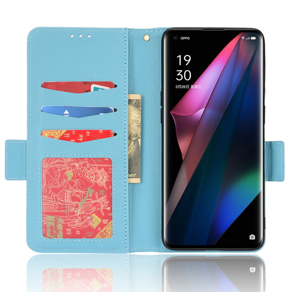 Stand Feature Litchi Texture PU Leather Wallet Flip Cover TPU Shockproof Interior Case for Oppo Find X3 / Find X3 Pro