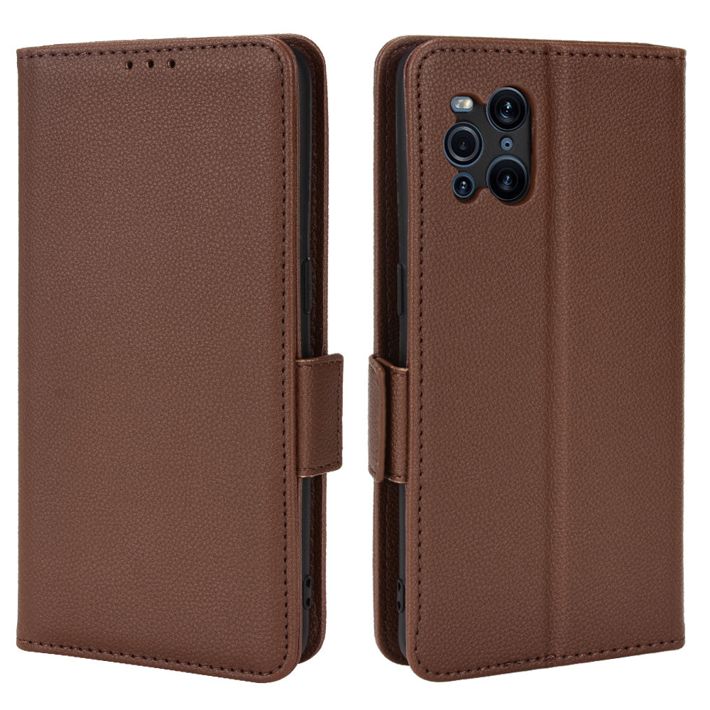 Stand Feature Litchi Texture PU Leather Wallet Flip Cover TPU Shockproof Interior Case for Oppo Find X3 / Find X3 Pro