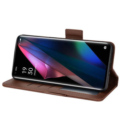 Stand Feature Litchi Texture PU Leather Wallet Flip Cover TPU Shockproof Interior Case for Oppo Find X3 / Find X3 Pro