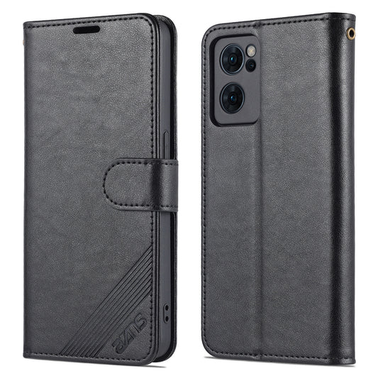 AZNS Magnetic Textured PU Leather Phone Case Soft TPU Stand Flip Wallet Cover for Oppo Reno7 5G (China)