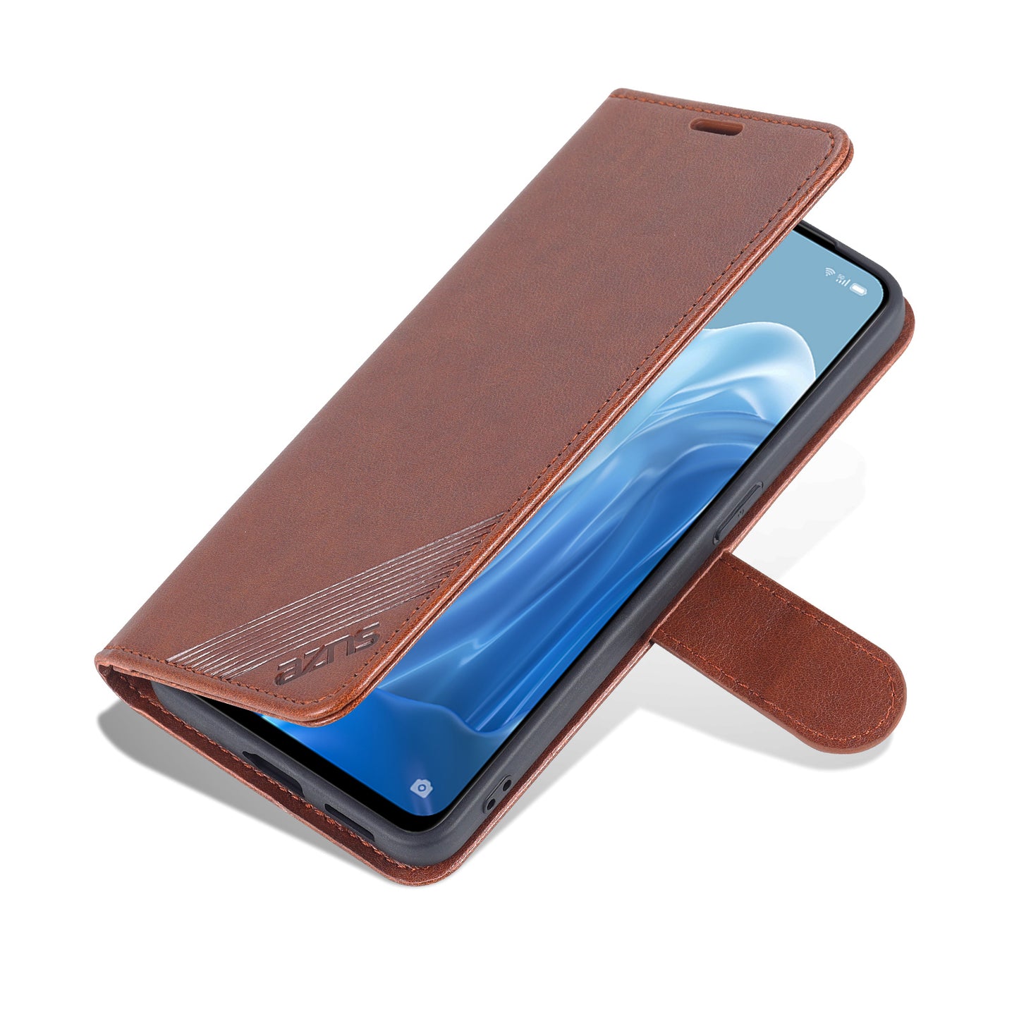 AZNS Magnetic Textured PU Leather Phone Case Soft TPU Stand Flip Wallet Cover for Oppo Reno7 5G (China)