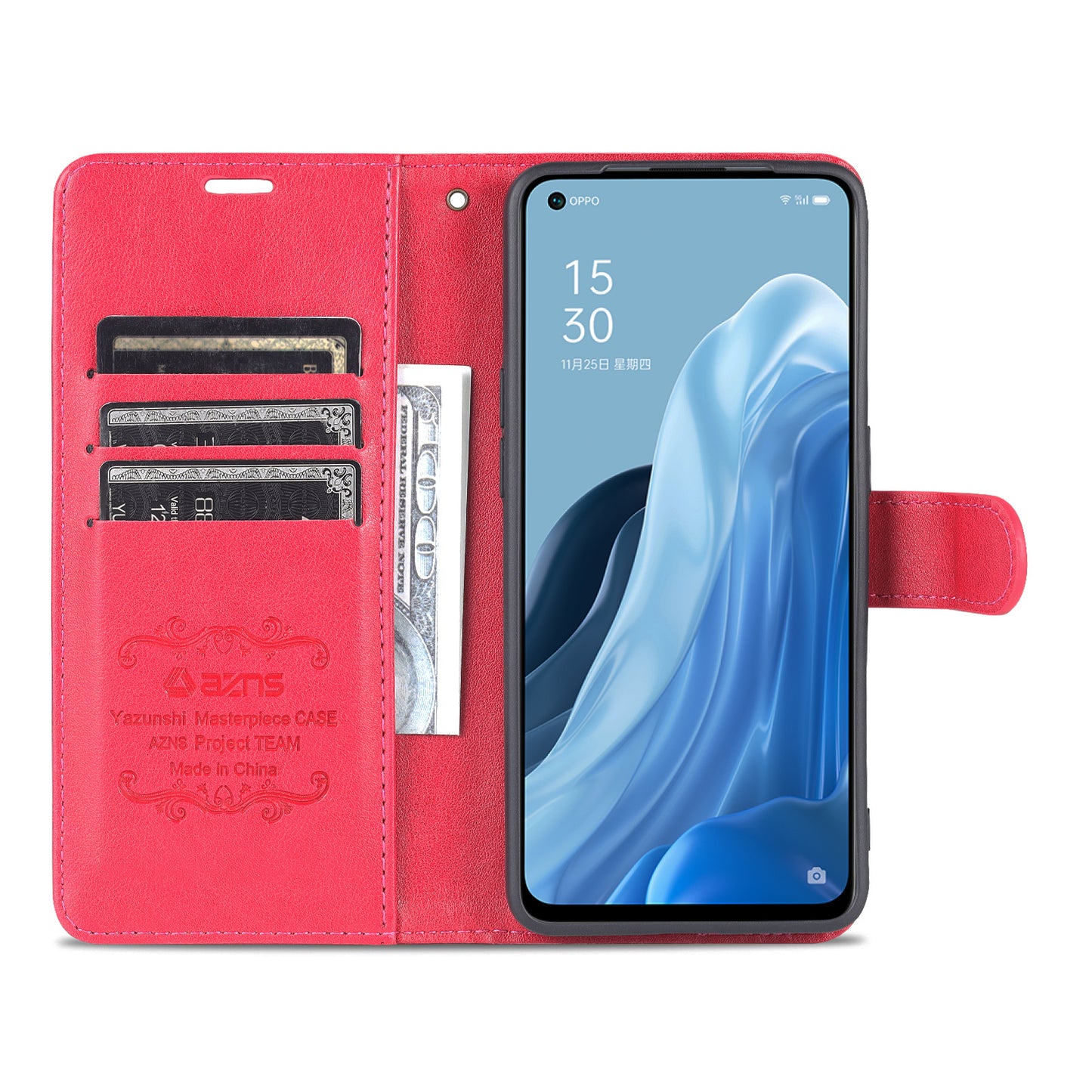 AZNS Magnetic Textured PU Leather Phone Case Soft TPU Stand Flip Wallet Cover for Oppo Reno7 5G (China)