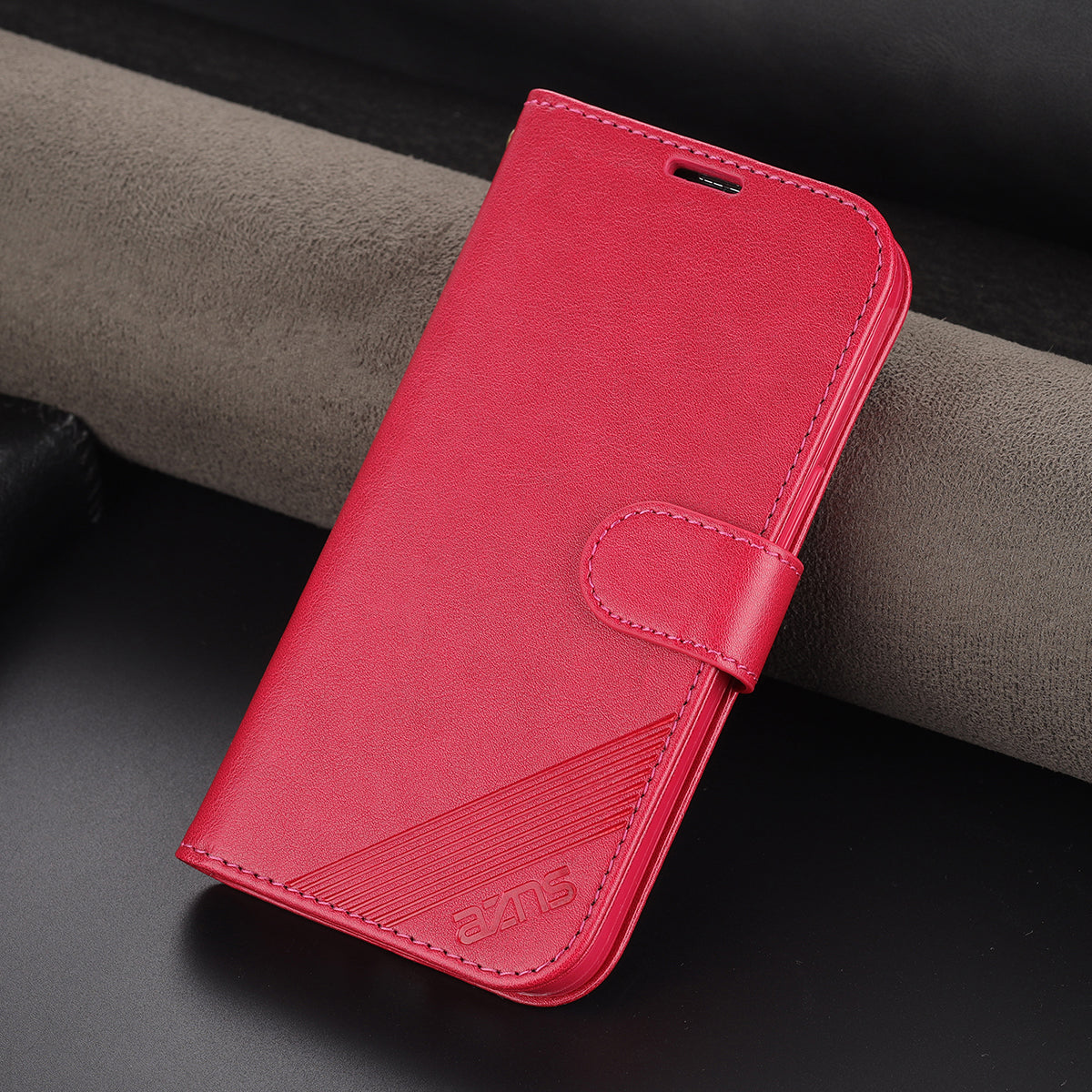 AZNS Magnetic Textured PU Leather Phone Case Soft TPU Stand Flip Wallet Cover for Oppo Reno7 5G (China)