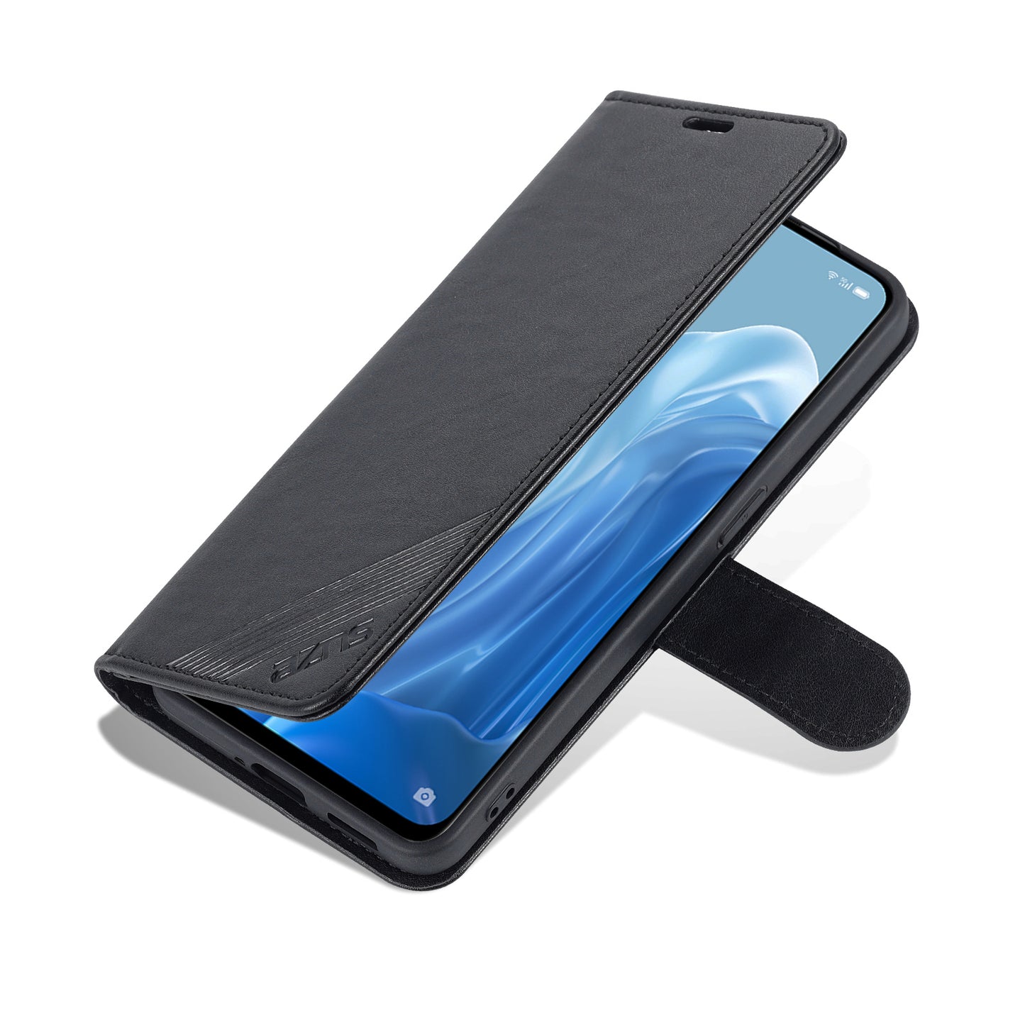 AZNS Textured PU Leather Flip Folio Book Stand Phone Case TPU Shockproof Folio Cover with Wallet for Oppo Reno7 SE 5G