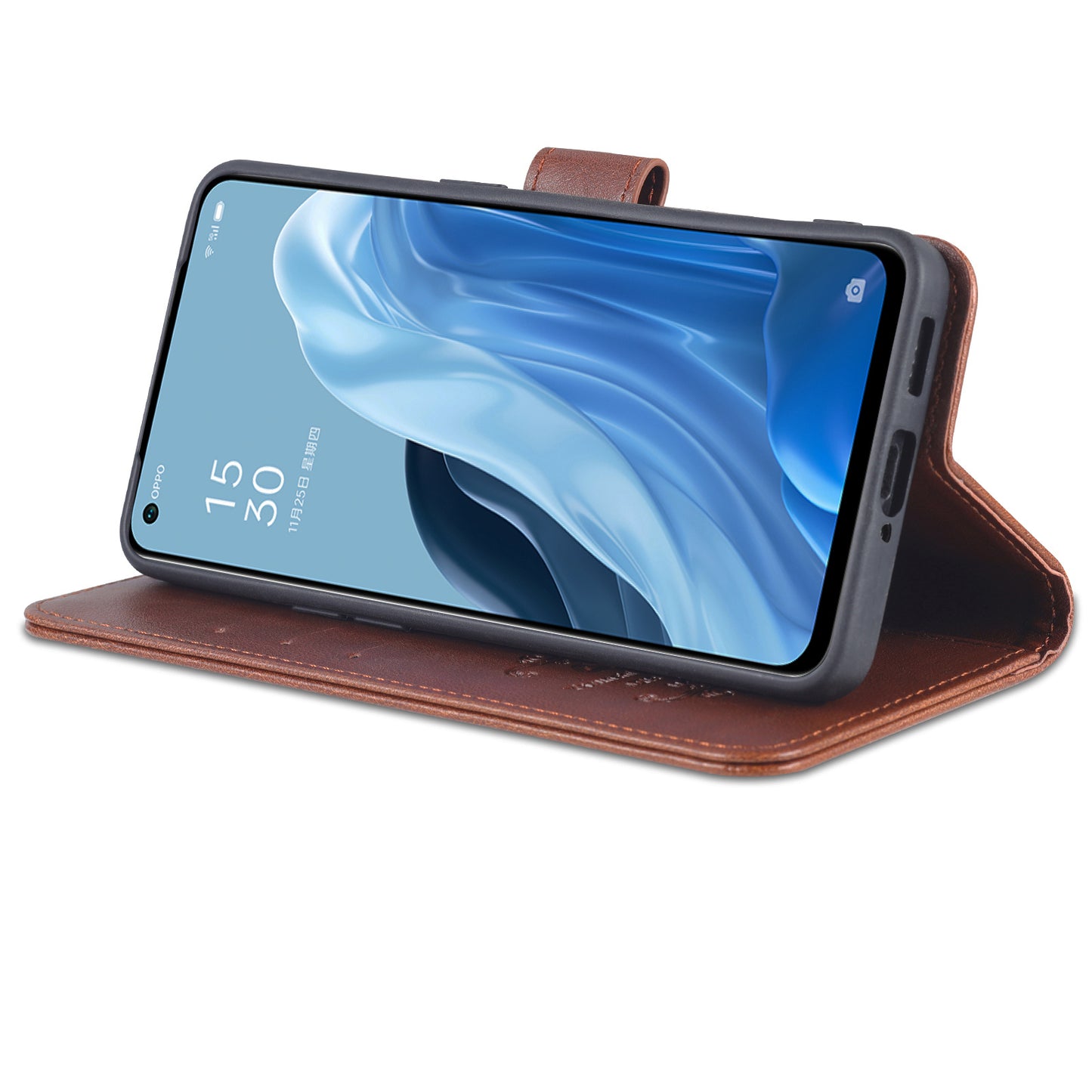 AZNS Textured PU Leather Flip Folio Book Stand Phone Case TPU Shockproof Folio Cover with Wallet for Oppo Reno7 SE 5G