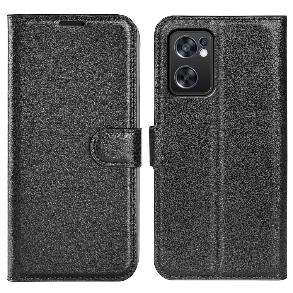 For Oppo Reno7 SE 5G Litchi Texture PU Leather Folio Flip Case Stand Wallet TPU Bumper Protective Cover