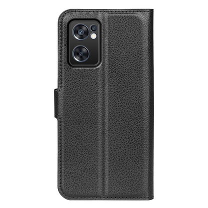 For Oppo Reno7 SE 5G Litchi Texture PU Leather Folio Flip Case Stand Wallet TPU Bumper Protective Cover