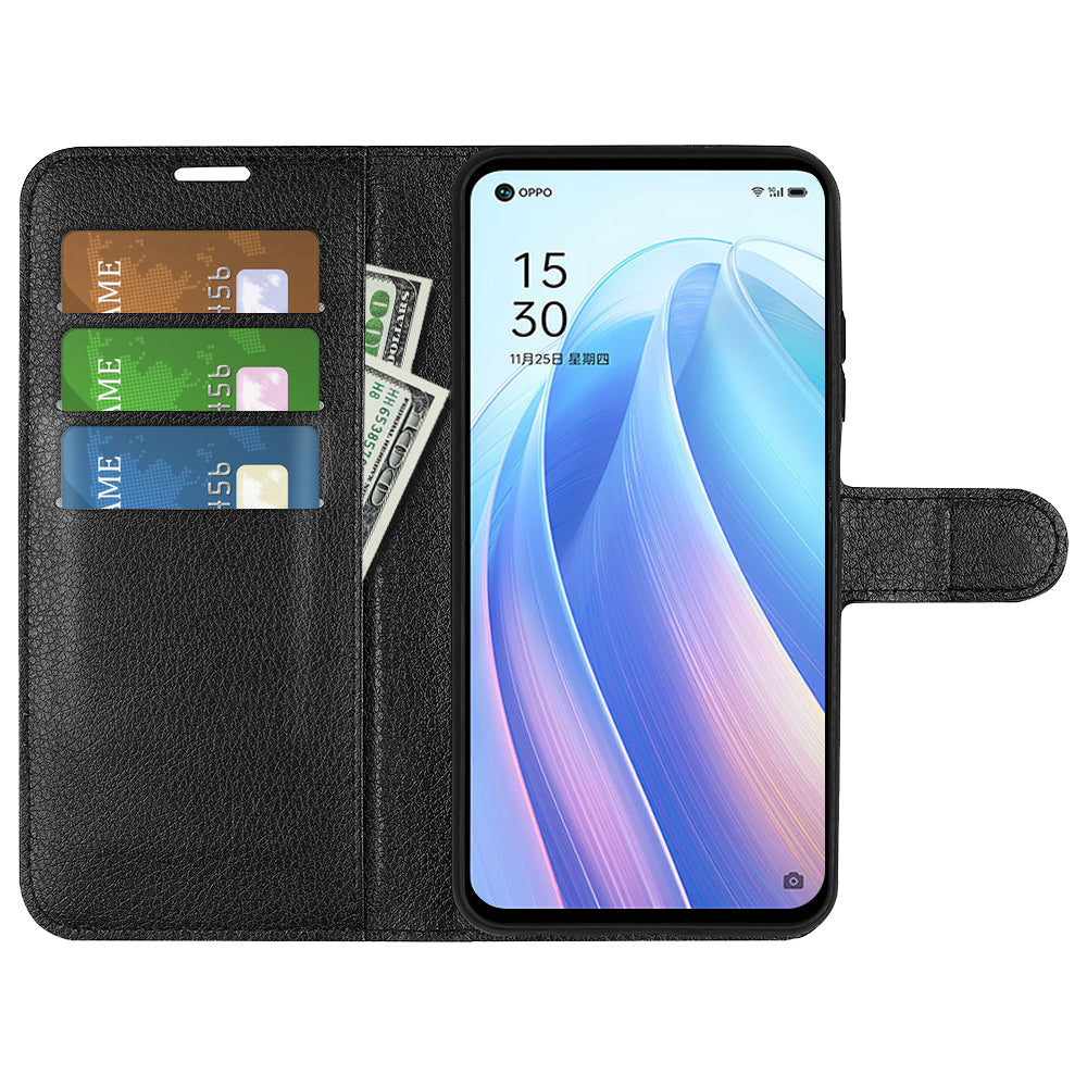 For Oppo Reno7 SE 5G Litchi Texture PU Leather Folio Flip Case Stand Wallet TPU Bumper Protective Cover