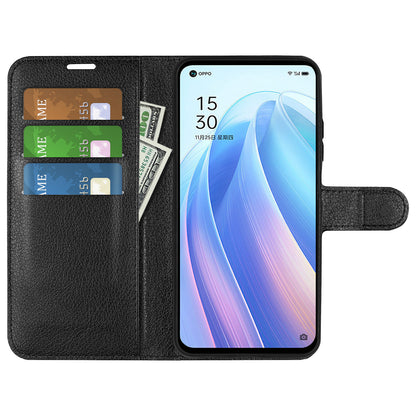 For Oppo Reno7 SE 5G Litchi Texture PU Leather Folio Flip Case Stand Wallet TPU Bumper Protective Cover