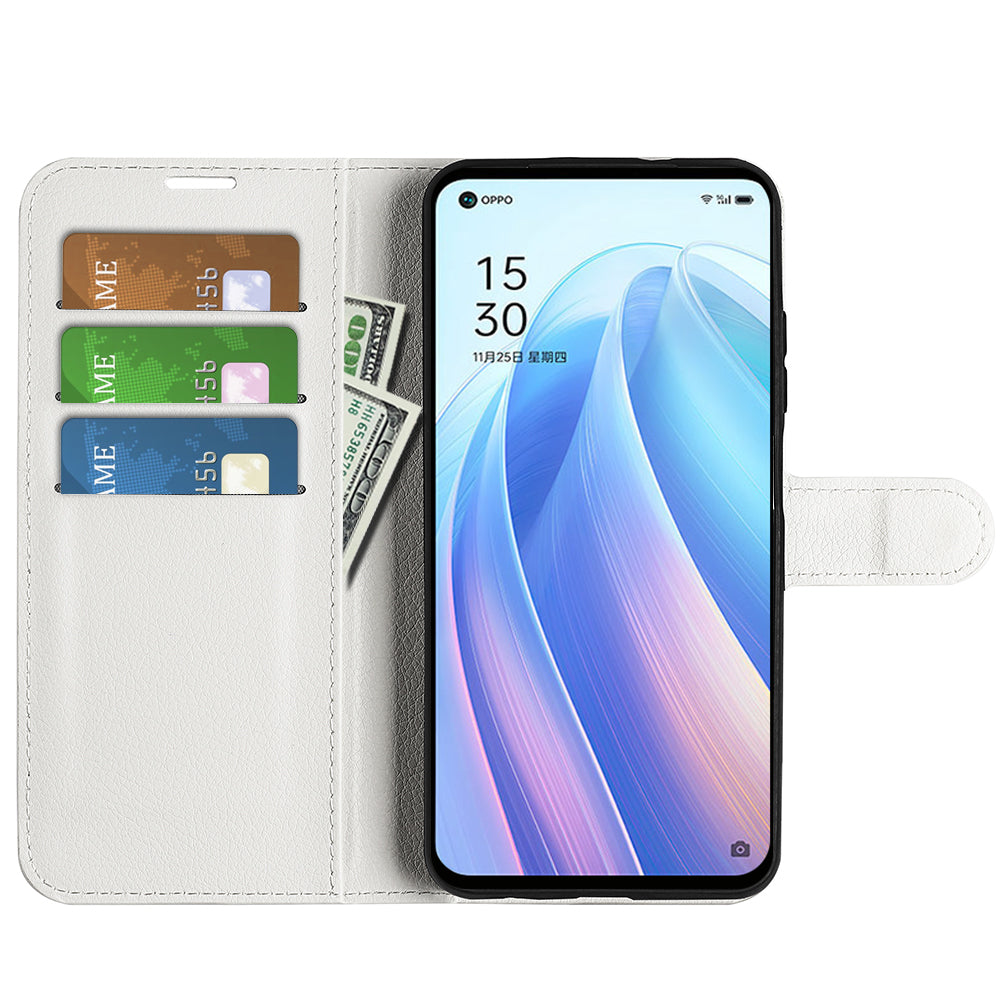 For Oppo Reno7 SE 5G Litchi Texture PU Leather Folio Flip Case Stand Wallet TPU Bumper Protective Cover