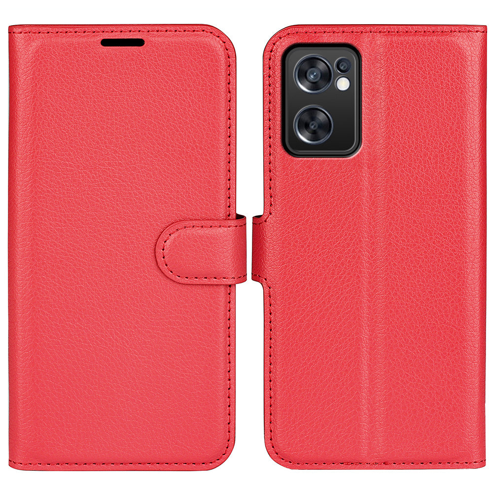 For Oppo Reno7 SE 5G Litchi Texture PU Leather Folio Flip Case Stand Wallet TPU Bumper Protective Cover